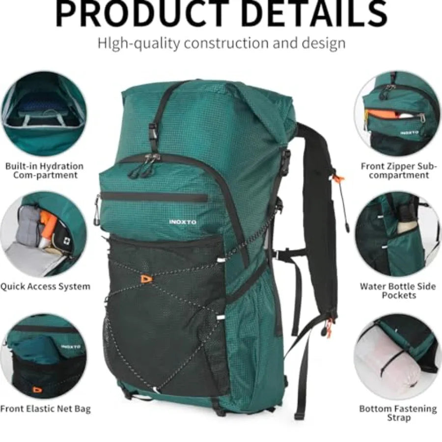 Lightweight 30L Hiking Backpack Waterproof With 3L Water Bladder Rain Cover