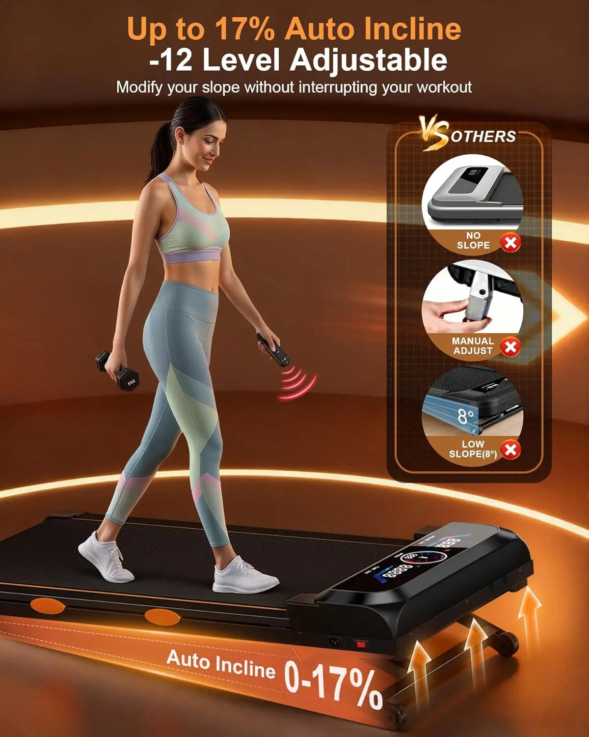 Under Desk Walking Pad Treadmill With Auto Incline And RGB UI Screen