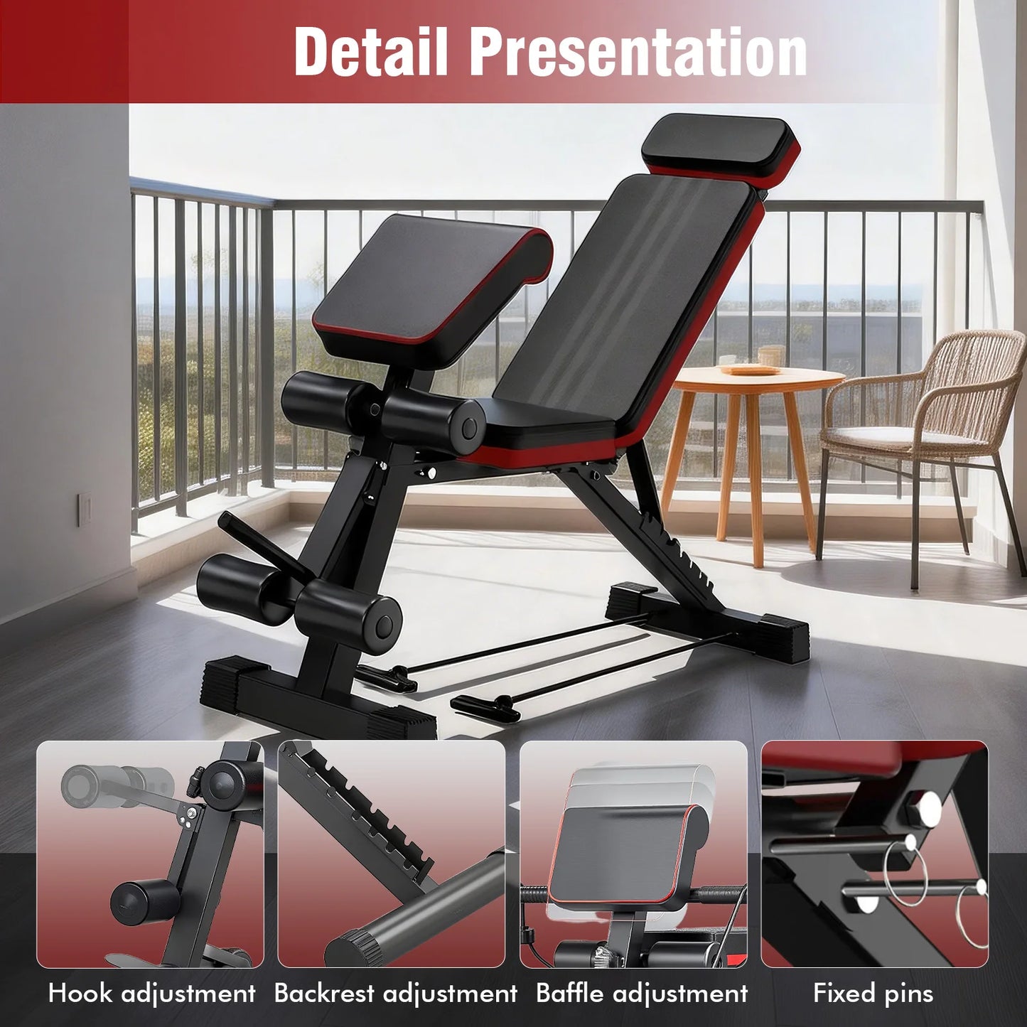 7 Level Foldable Weight Bench With Incline Extended Headrest