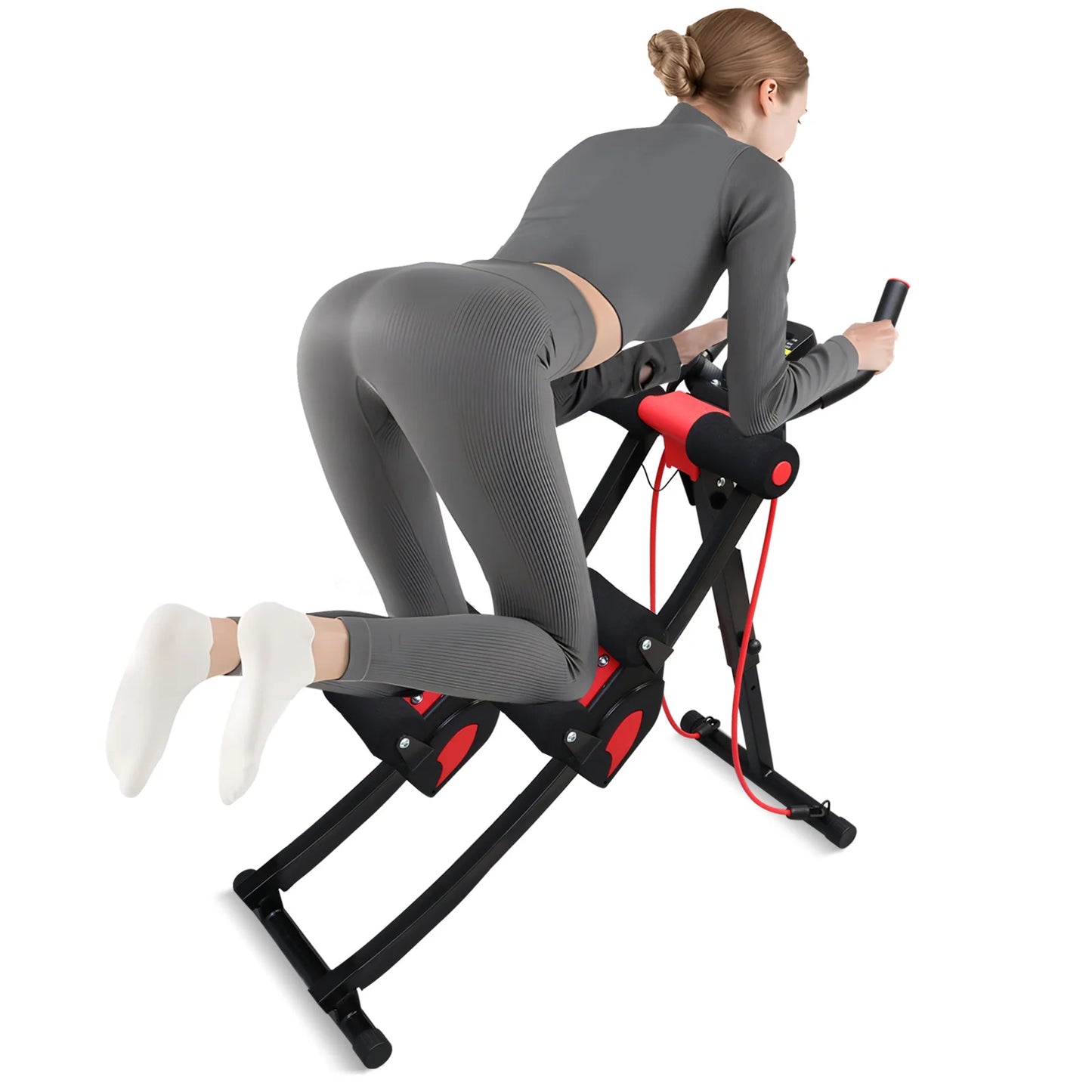 Abdominal Workout Machine With Foldable Frame Resistance Bands LCD Display