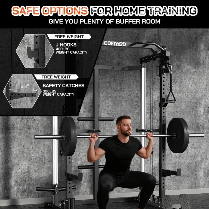Cofiyard Fitness Power Cage With Dual Pulley And Cable Crossover