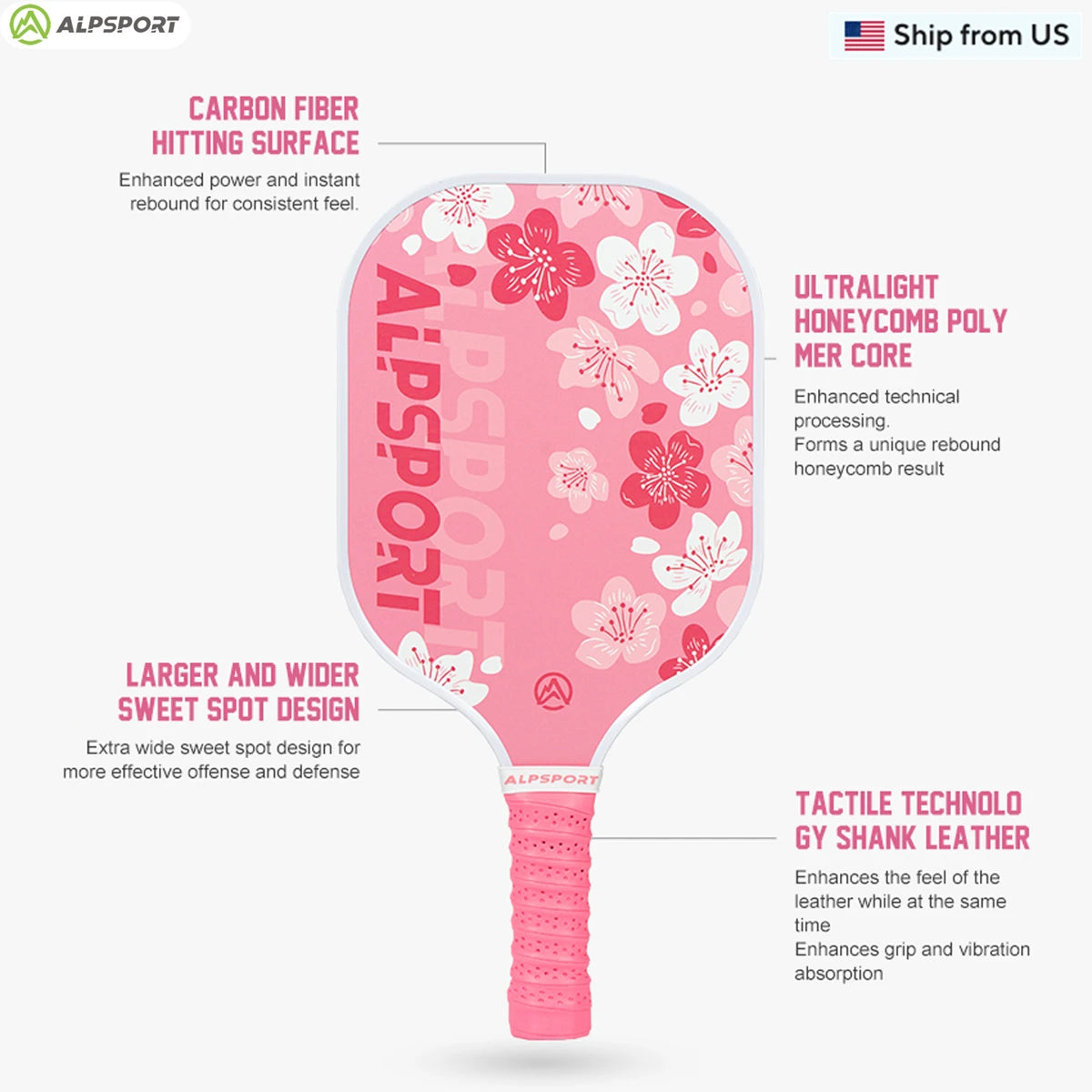 ALPSPORT Sakura USAPA Pickleball Paddle T700 With Two Free Balls