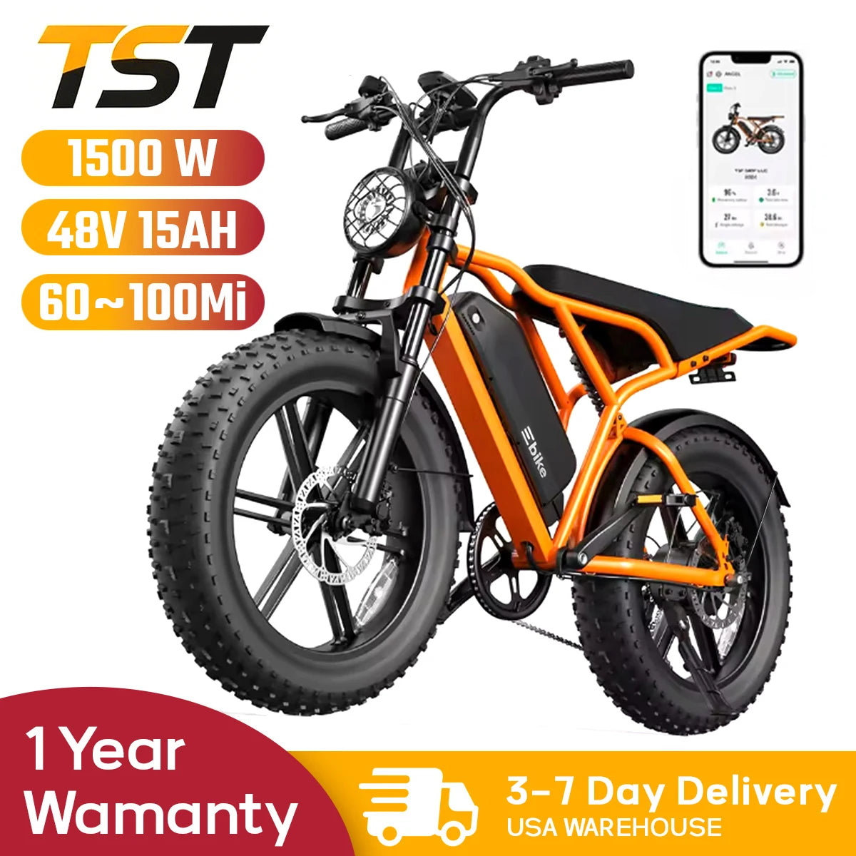 TST 1500W Electric Bike With Fat Tires For All Terrain