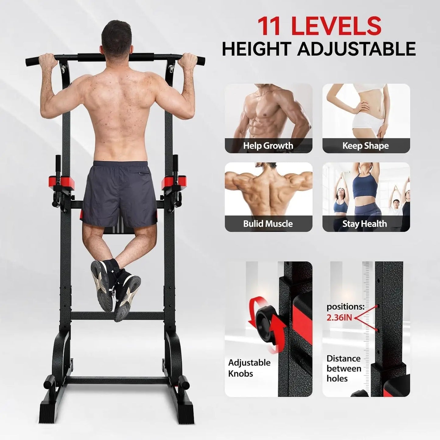 Power Tower Dip Station Adjustable Height Pull Up Bar