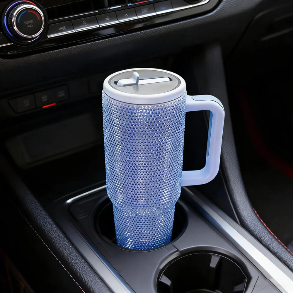 Bling Rhinestone Tumbler Stainless Steel Vacuum Insulated With Handle