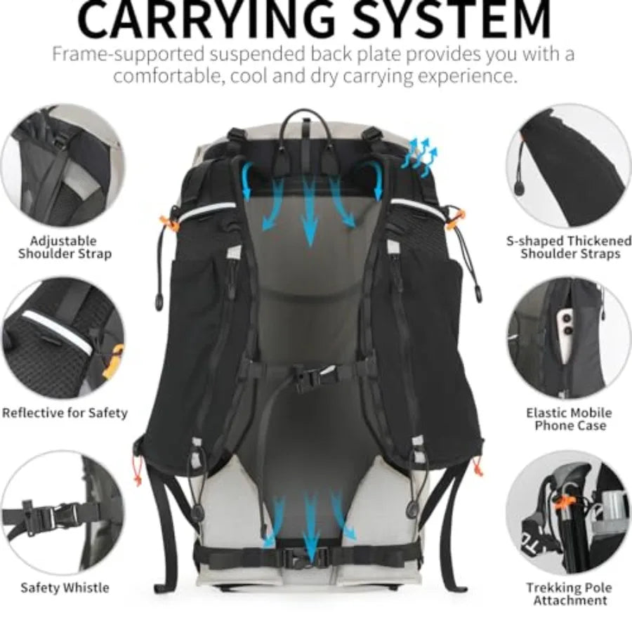Hiking Backpack Waterproof Unisex With Hydration Bladder And Rain Cover