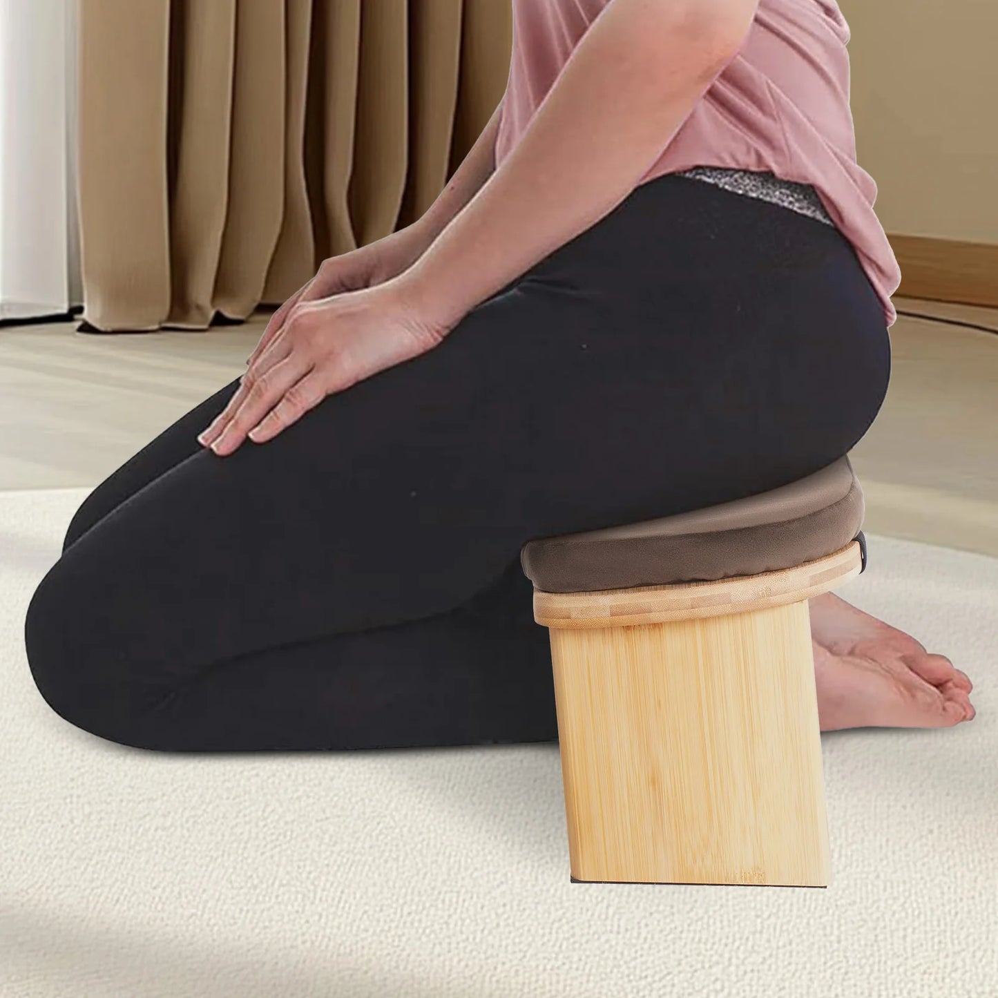 Bymaocar Foldable Kneeling Meditation Bench For Home Yoga