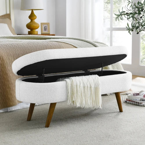 TODRANI Boucle Storage Ottoman Bench Flip Top with Safety Hinge