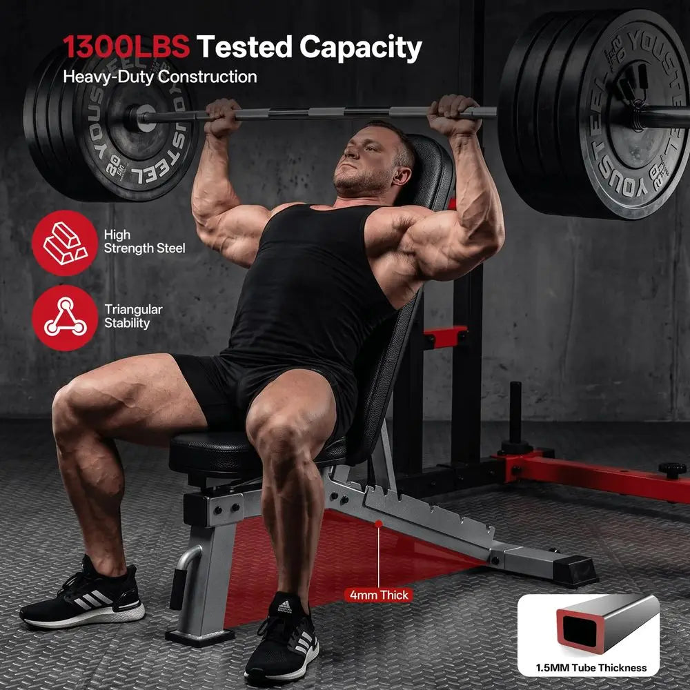 YTYIN Adjustable Weight Bench 1300LBS Capacity Incline Decline