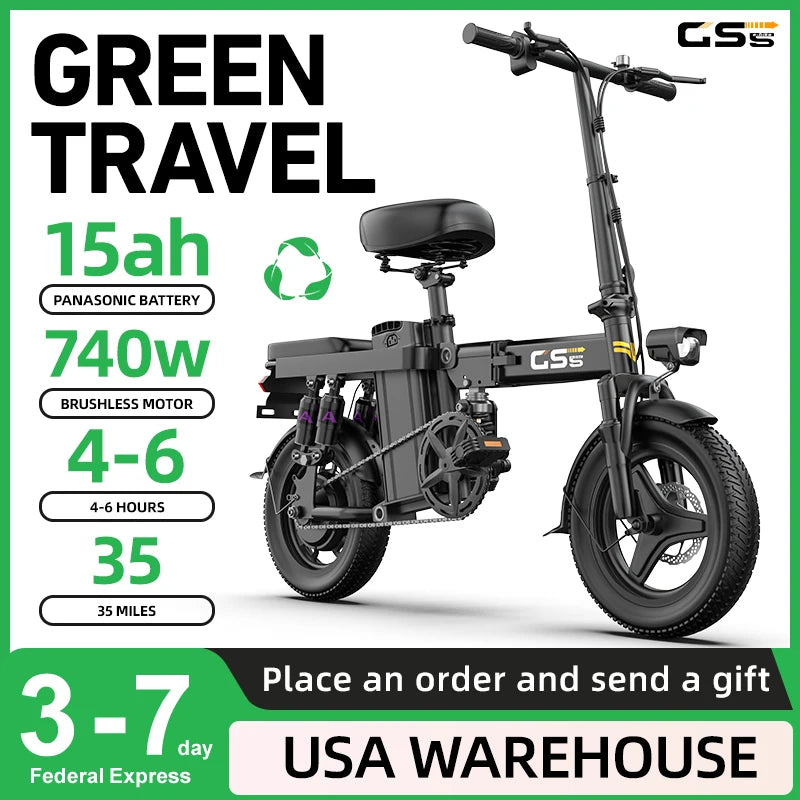 UPlee GS5 Folding Electric Bike 48V 15Ah 740W 35 Miles