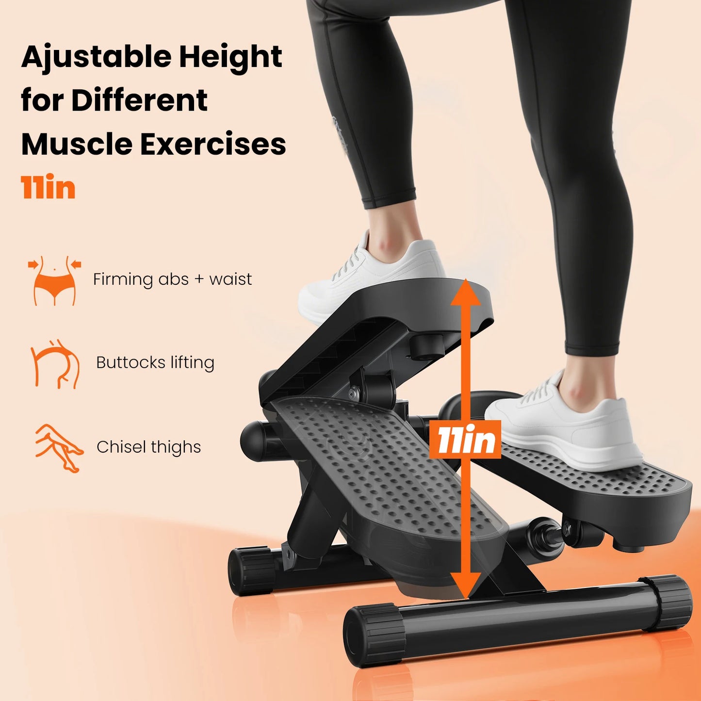 Mini Stepper With Resistance Bands, 300 LBS Capacity, LCD Monitor