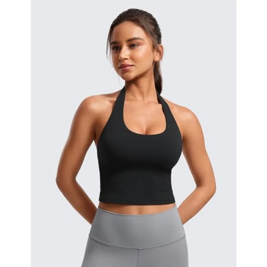 CRZ YOGA Butterluxe Halter Crop Tank Open Back Sports Bra