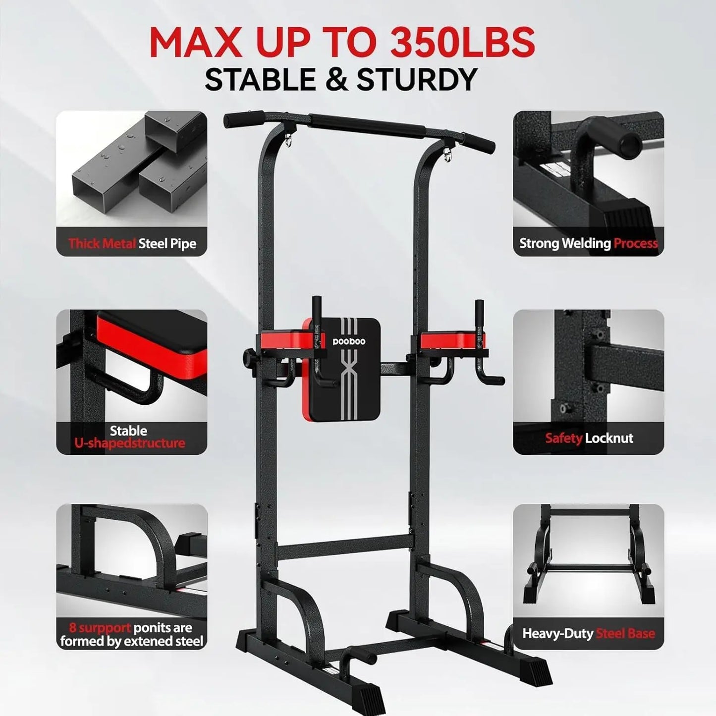 Power Tower Dip Station Adjustable Height Pull Up Bar