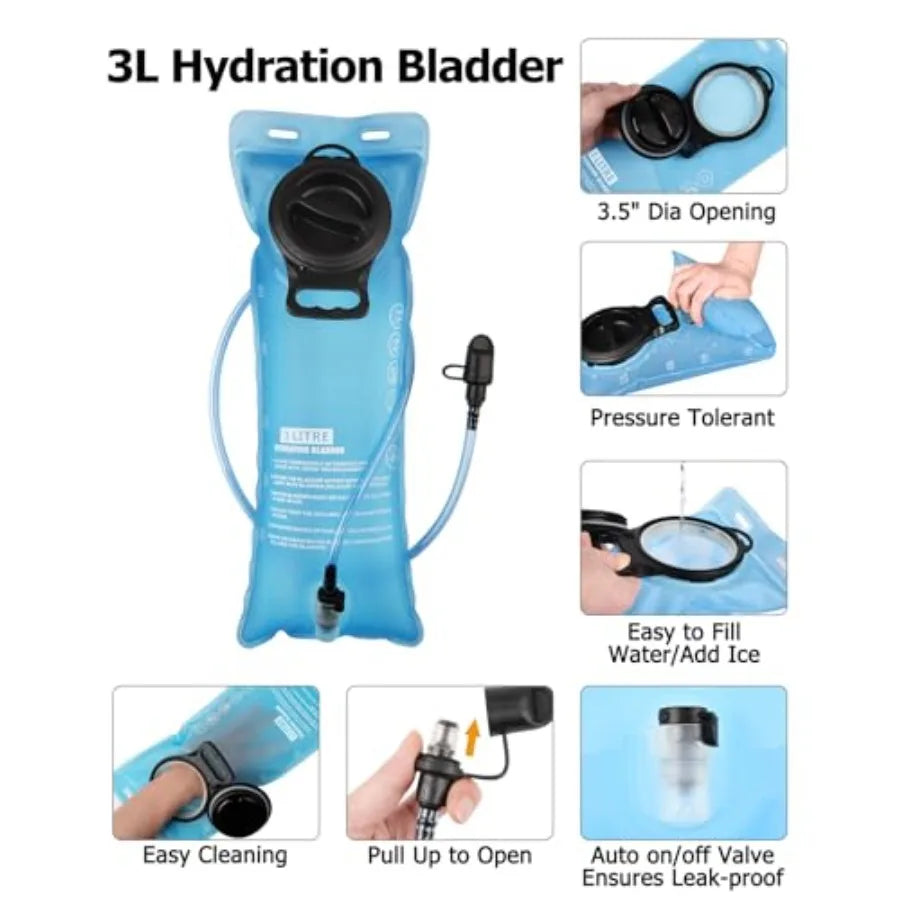 Hydration Backpack With 3L Water Bladder For Hiking And Cycling
