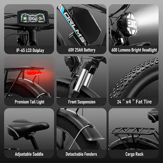 TS60 5000W Dual Motor EBike 60V 25Ah Battery Alloy Frame