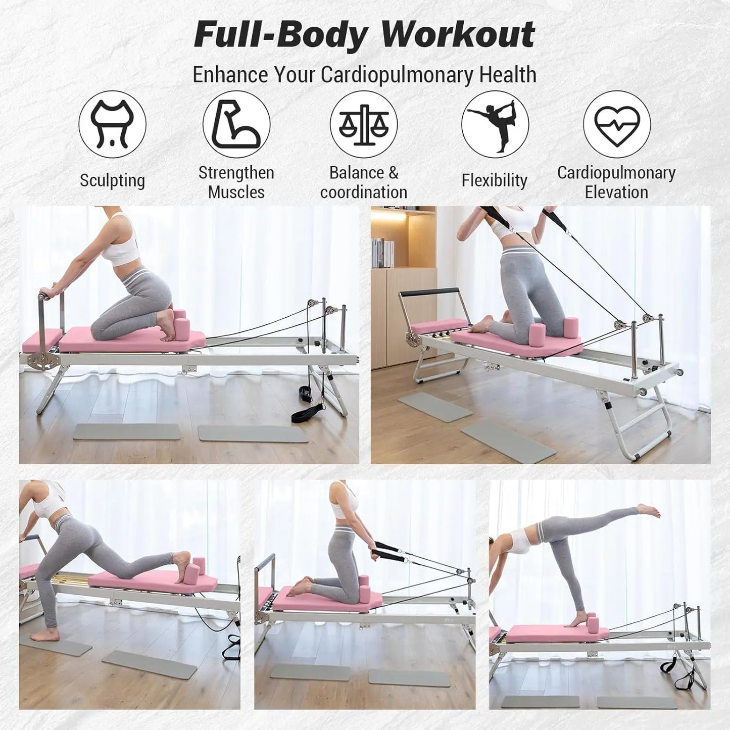 Pilates Reformer Machine Foldable for Home Gym Exercise