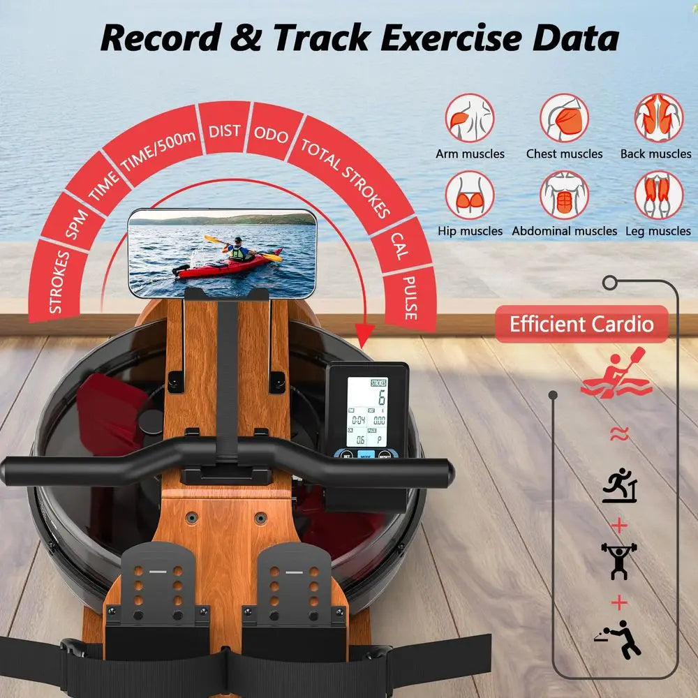 YTYIN Wooden Rowing Machine For Home Use Durable Wood Frame