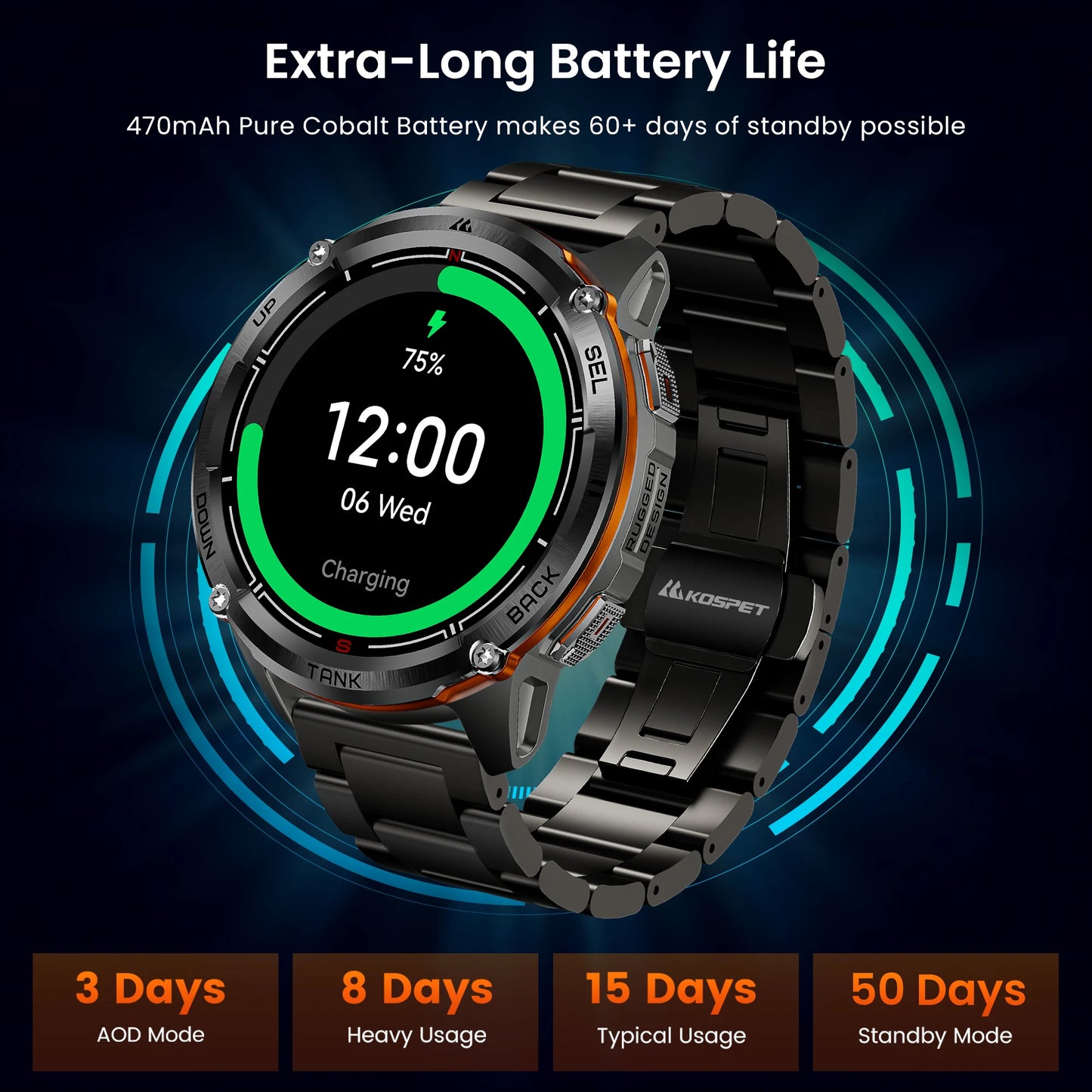 KOSPET Tank T3 Ultra 2 GPS Smartwatch IP69K Waterproof