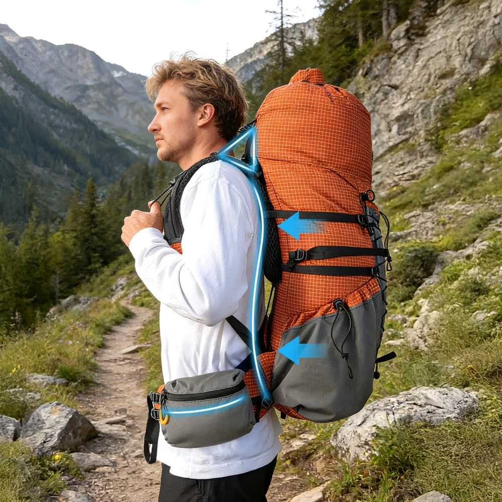 Night Cat Lightweight Internal-Frame Roll-Top Hiking Backpack with Rain Cover