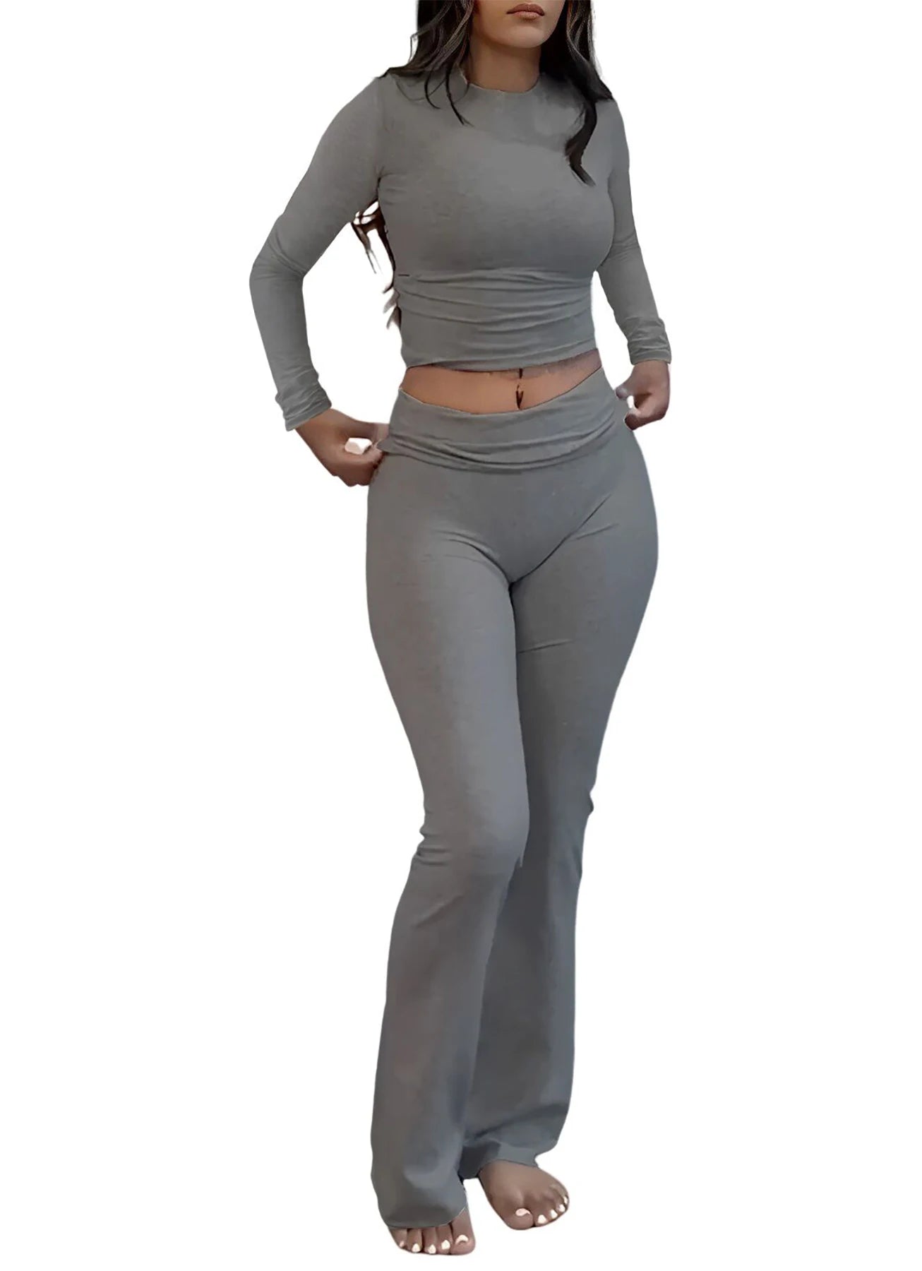 Women's Yoga Two-Piece Long-Sleeve Wide-Leg Active Set