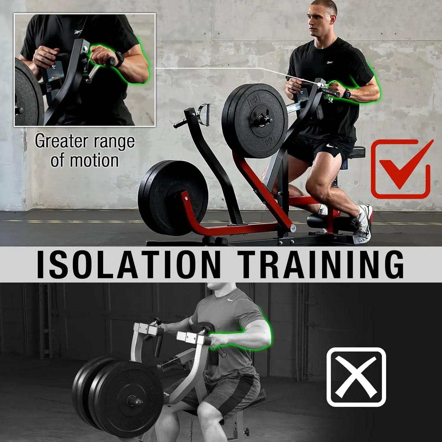 Plate Loaded Seated Row Machine With Independent Arms 400lb Capacity