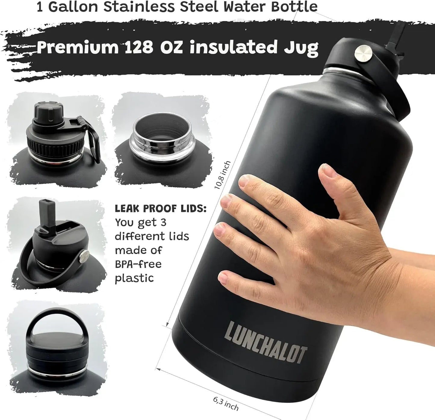 Insulated Stainless Steel Water Bottle With Holder And Straw Lid