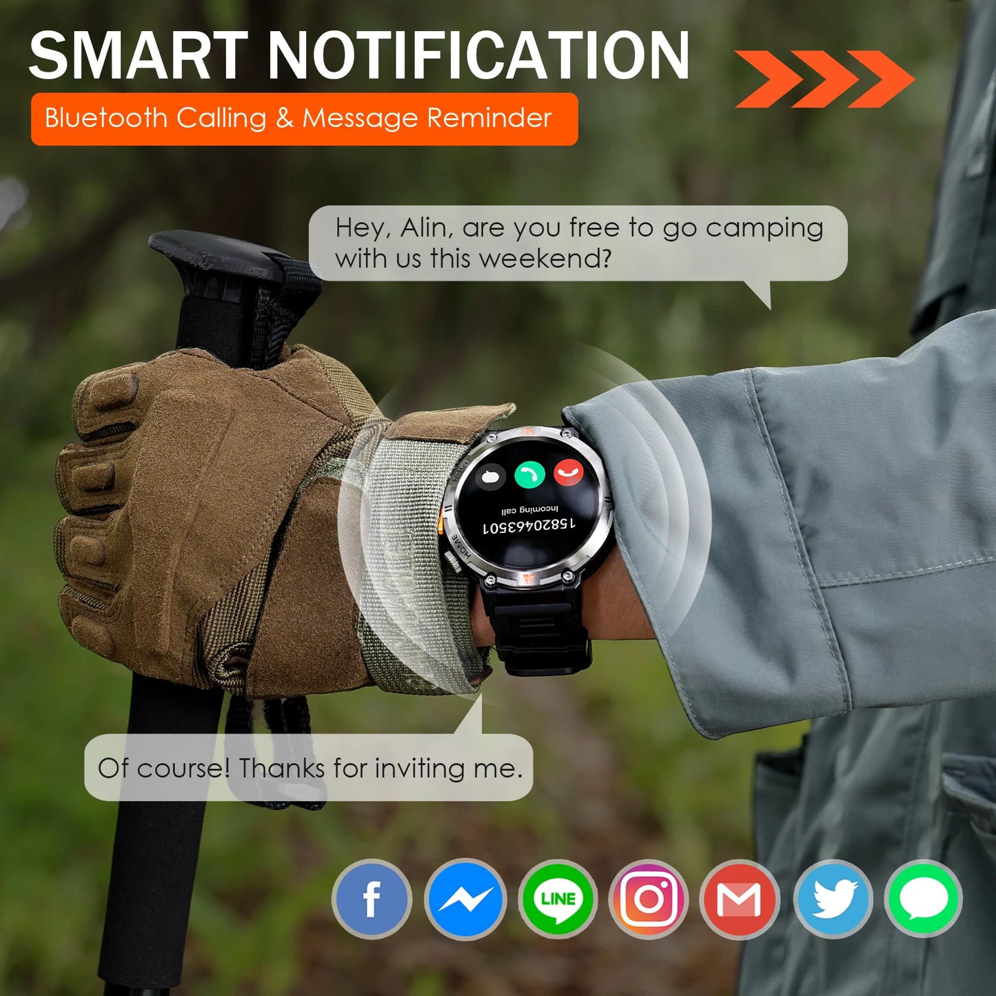 EIGIIS KE3 Bluetooth Smartwatch For Men Heart Rate Monitor