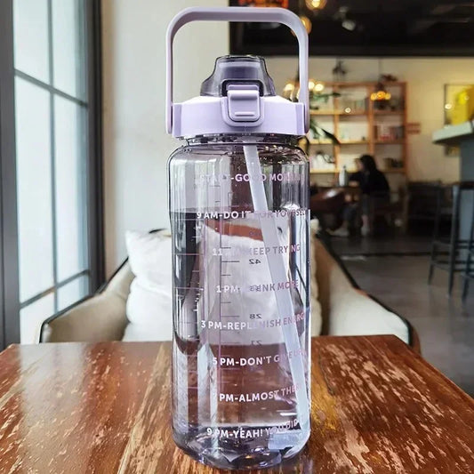 Portable Water Bottle With Straw And Time Marker For Outdoors