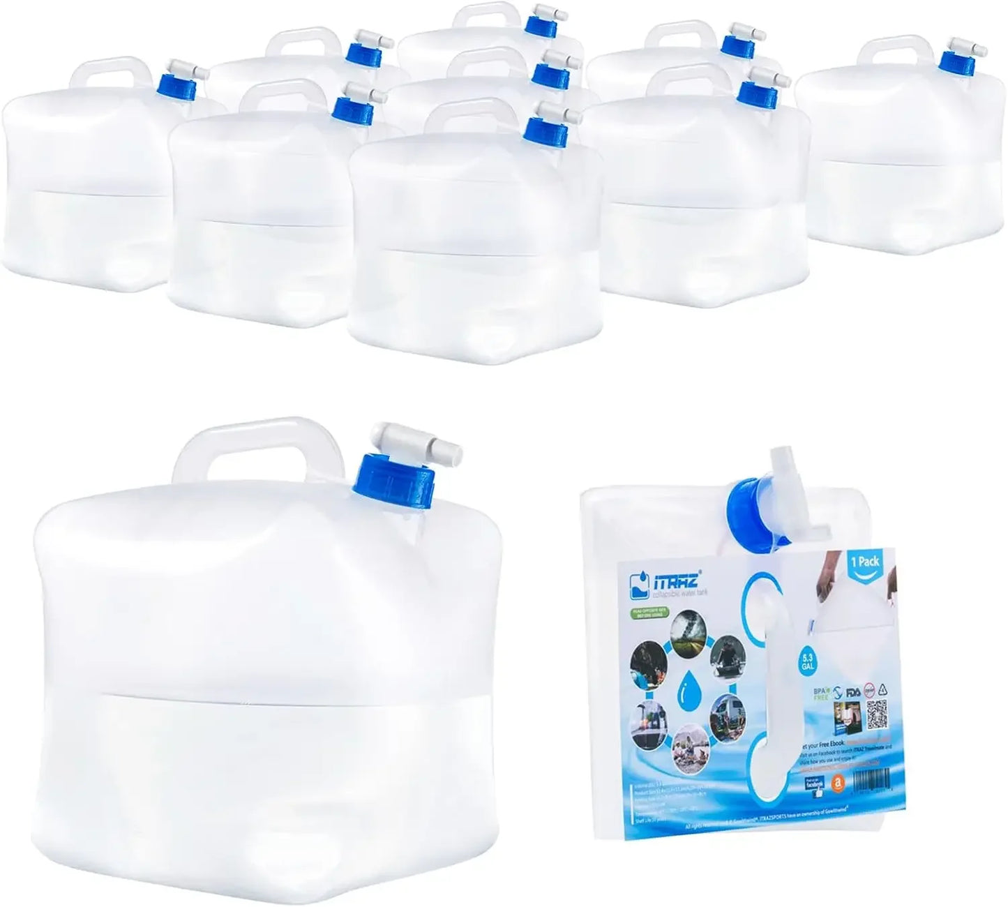 Collapsible Water Jug Ten Pack BPA Free Portable Spigot Storage