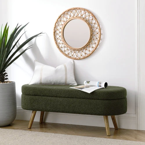 TODRANI Boucle Storage Ottoman Bench Flip Top with Safety Hinge