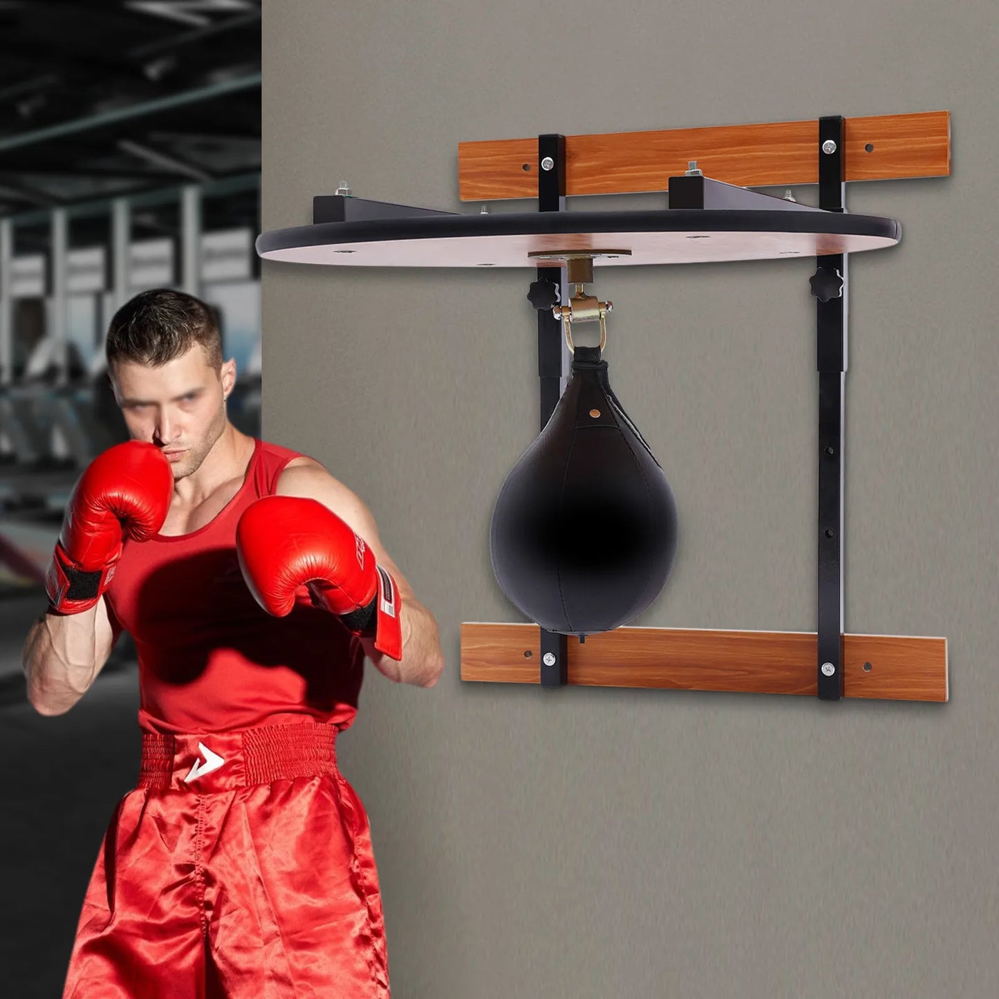 Wall-Mounted Boxing Bag Platform Trainer Kit With Adjustable Speed