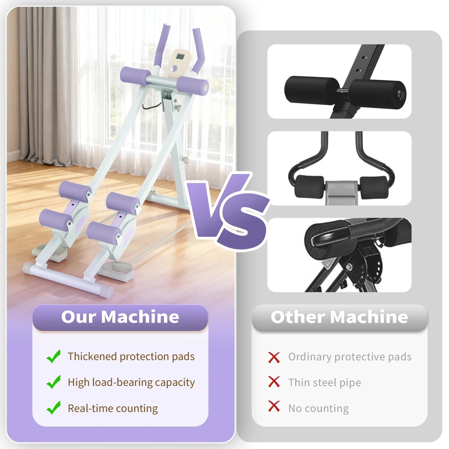 Abdominal Curling Exercise Machine Foldable Dual Track Core Training Home Gym