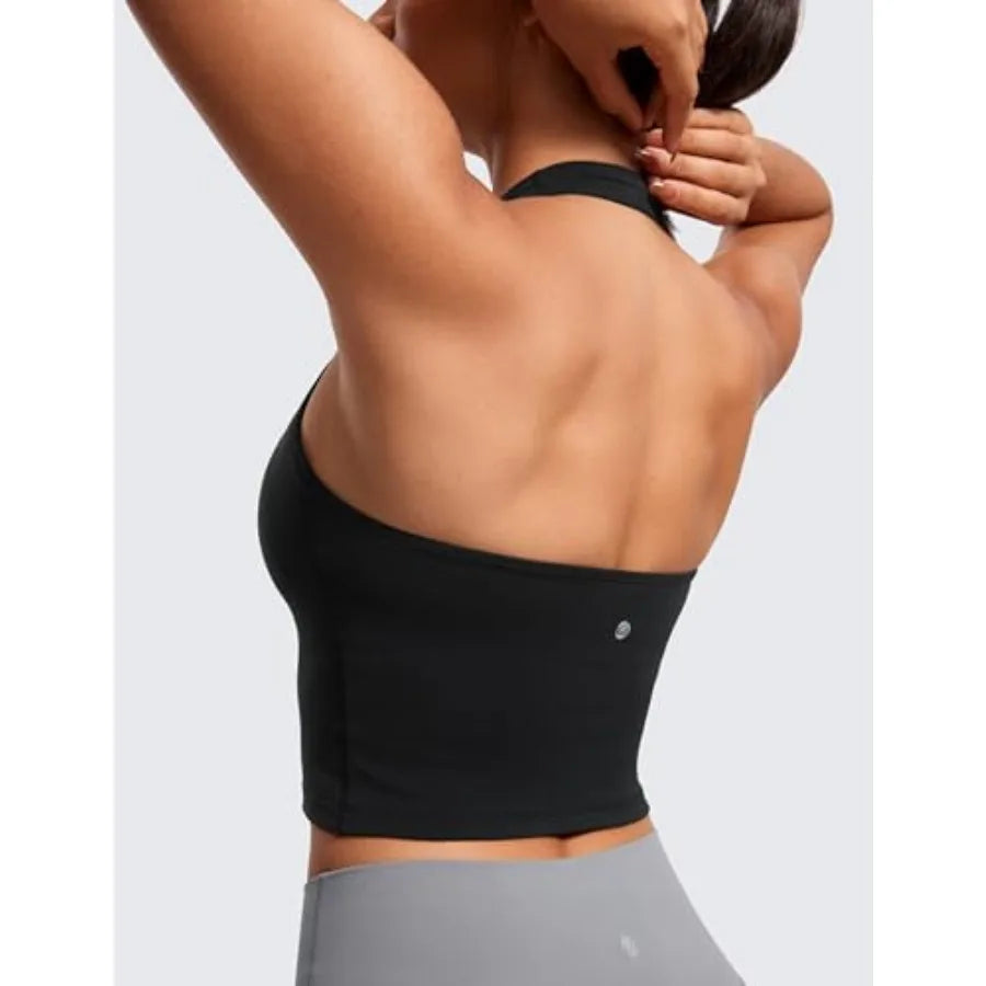 CRZ YOGA Butterluxe Halter Crop Tank Open Back Sports Bra