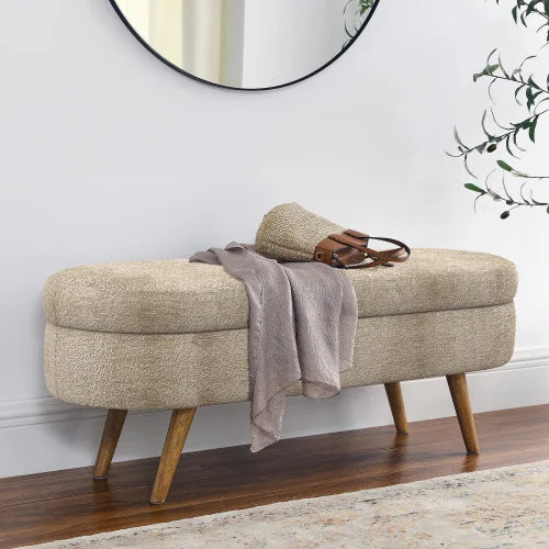TODRANI Boucle Storage Ottoman Bench Flip Top with Safety Hinge