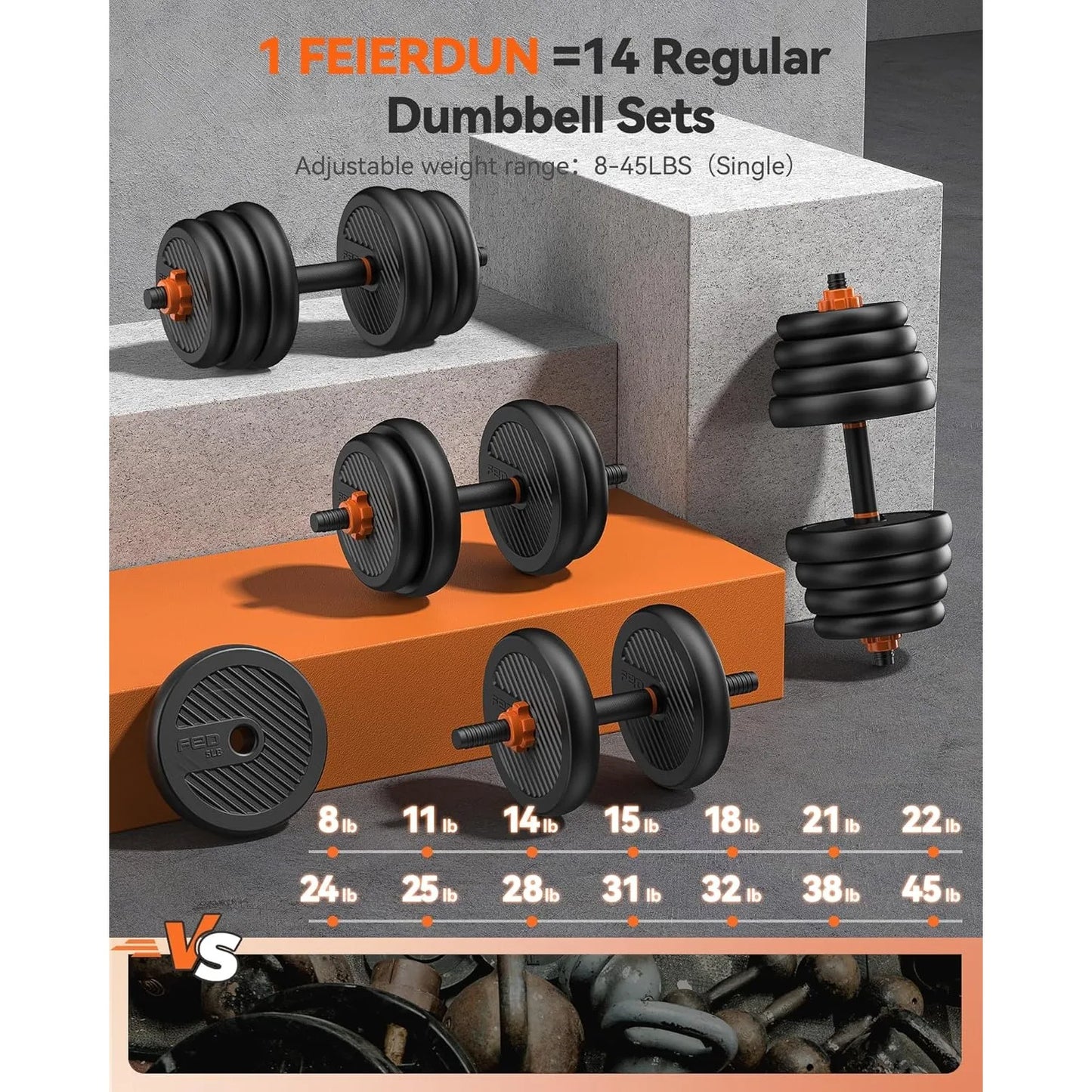 FED Fitness Adjustable Dumbbells Five In One Strength Set