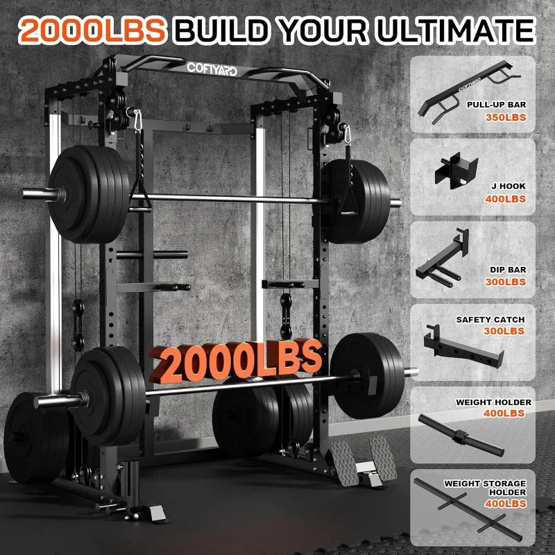 Cofiyard Fitness Power Cage With Dual Pulley And Cable Crossover