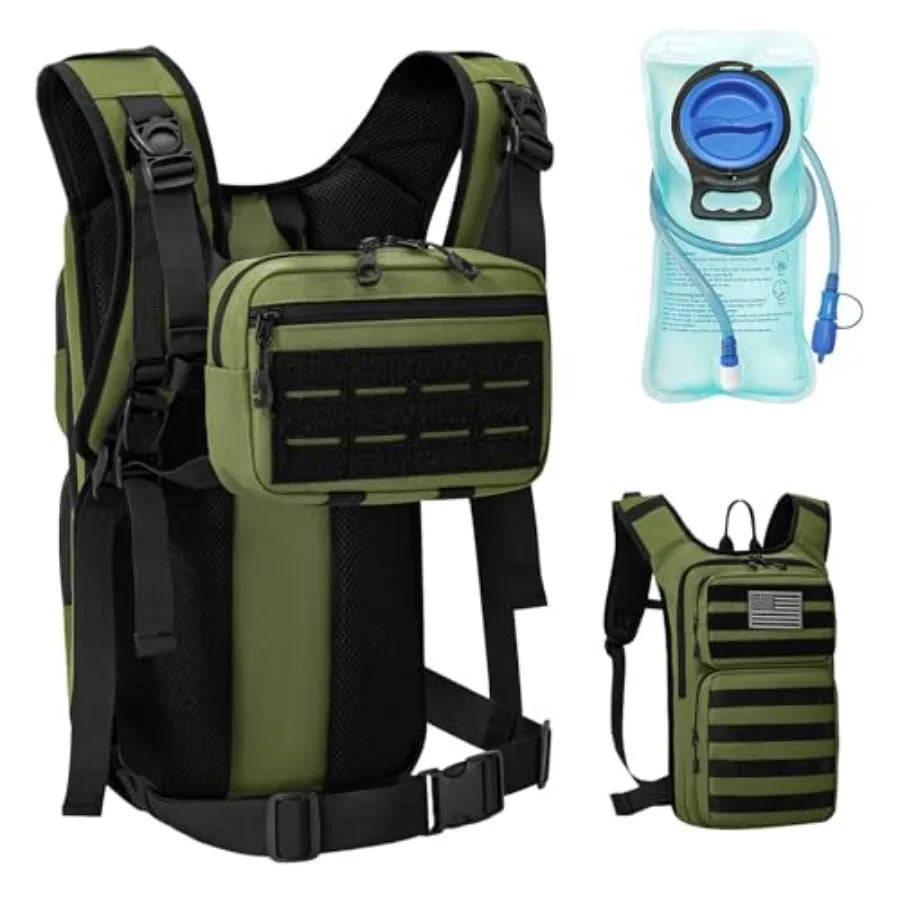 Tactical Hydration Backpack With Front Pouch And Water Bladder