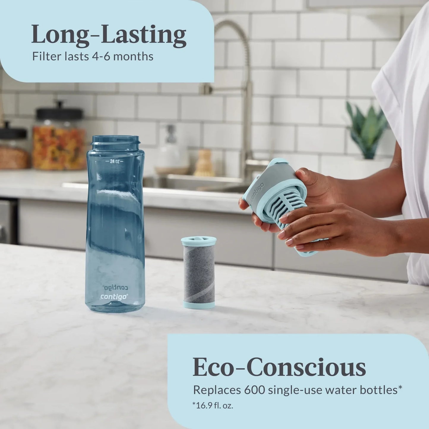 Filtered Water Bottle With Integrated Handle And Cap