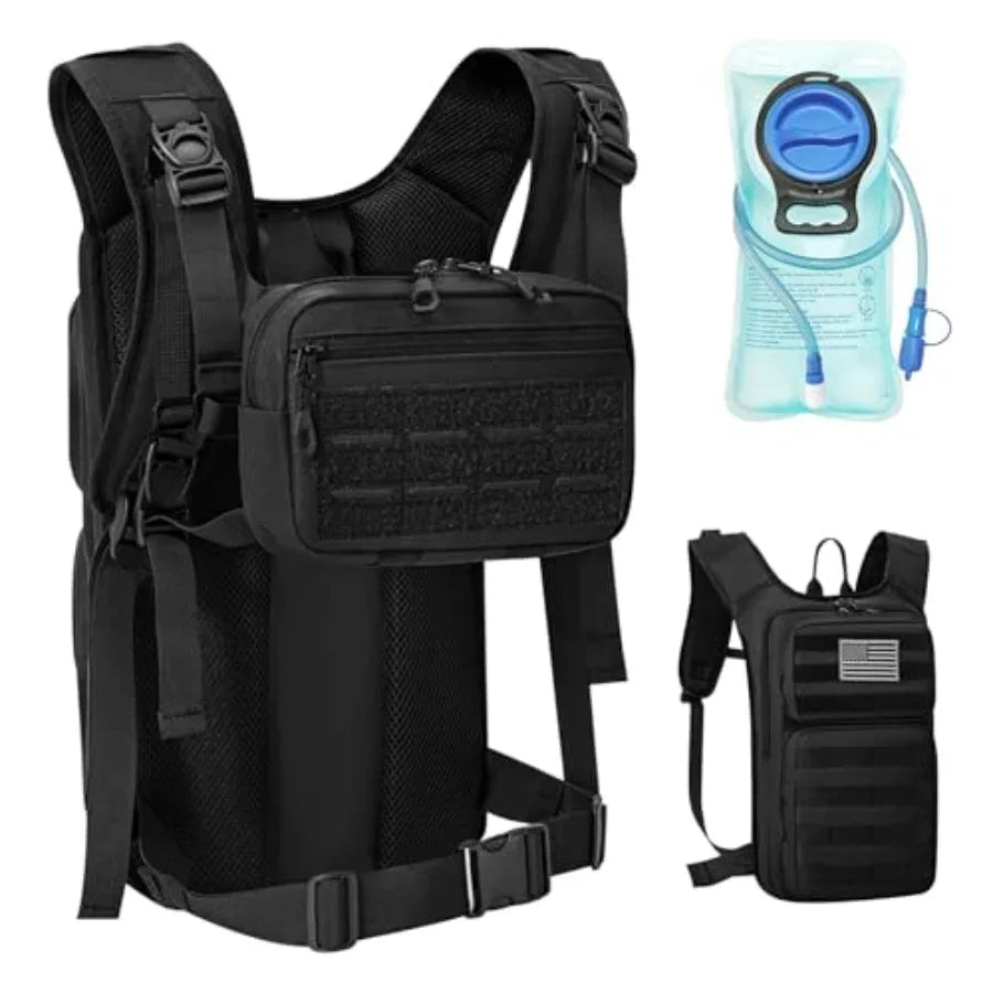 Tactical Hydration Backpack With Front Pouch And Water Bladder