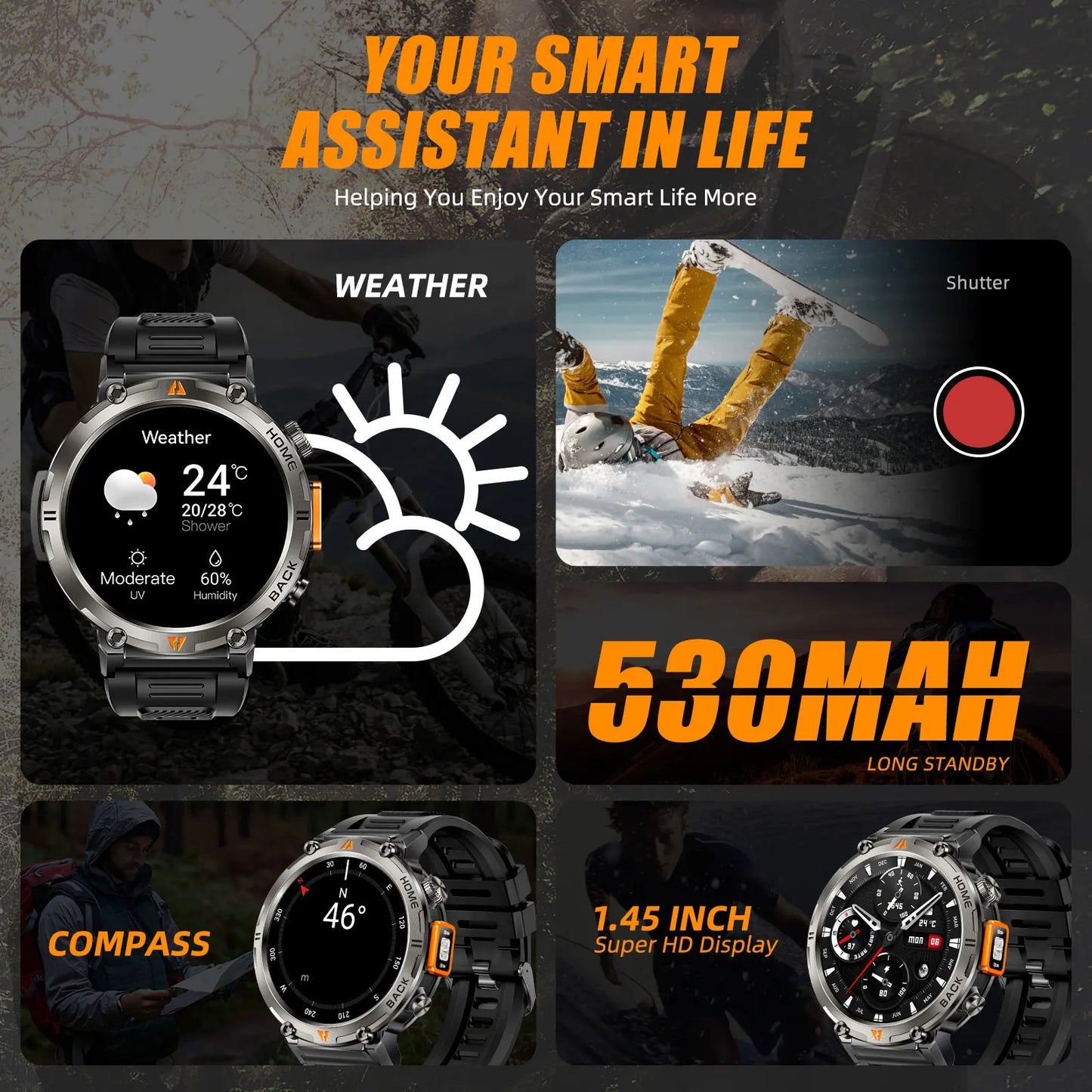 Military GPS Smartwatch for Men With Heart Rate Tracker