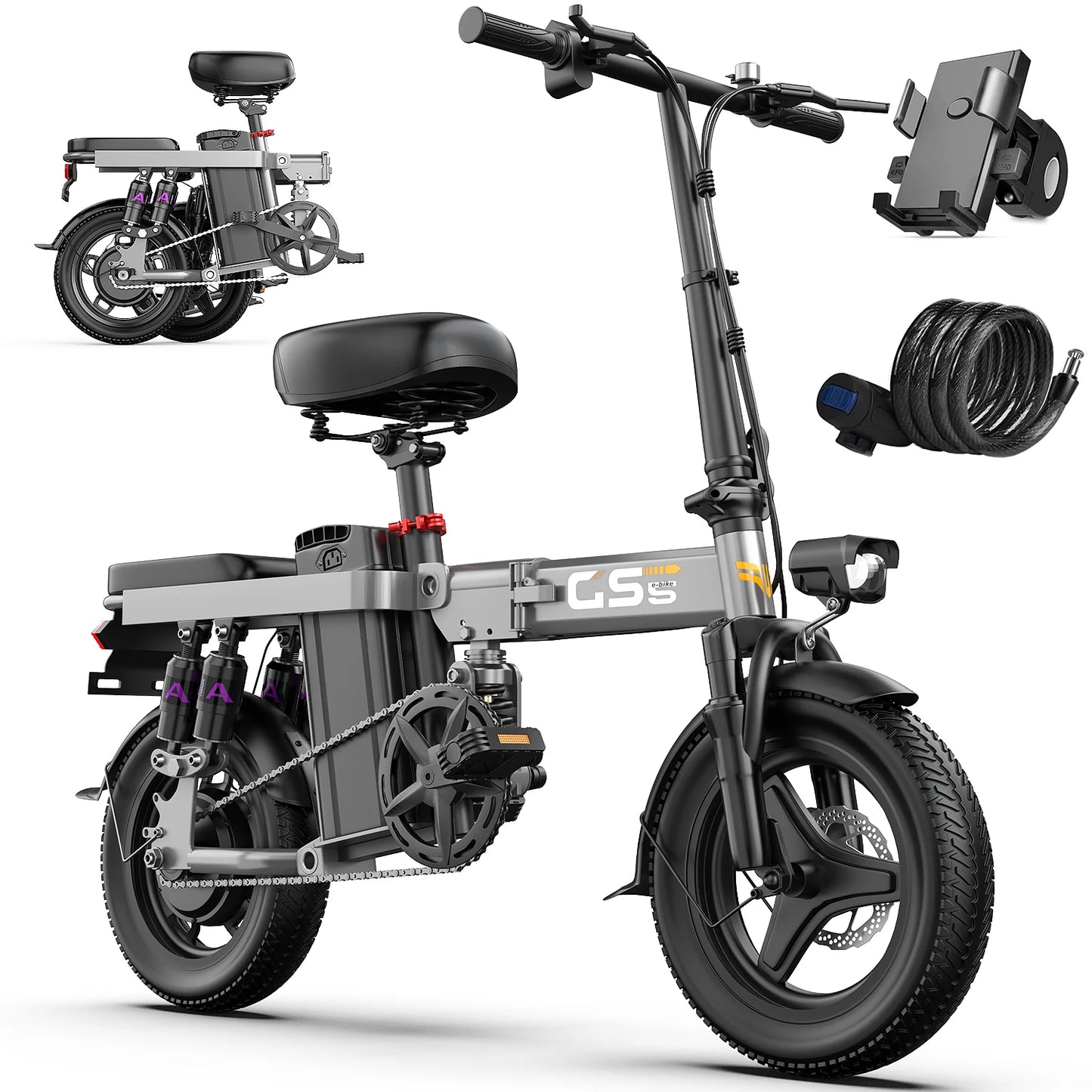 UPlee GS5 Folding Electric Bike 48V 15Ah Battery 30 MPH 35 Mile Range