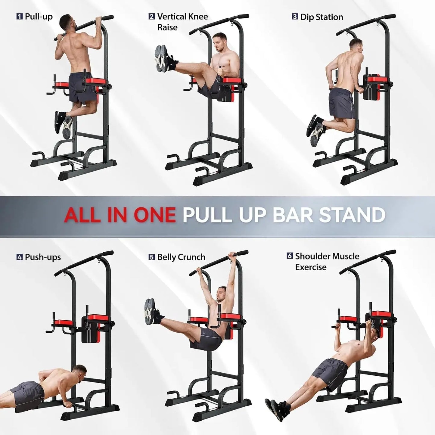 Power Tower Dip Station Adjustable Height Pull Up Bar