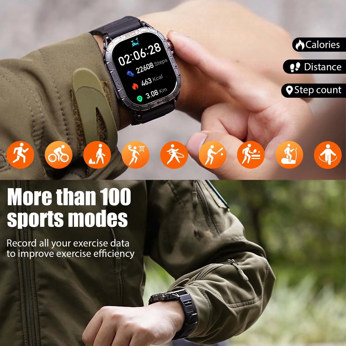 EIGIIS Smart Watch K63 With 100 Sport Modes IP68 Waterproof