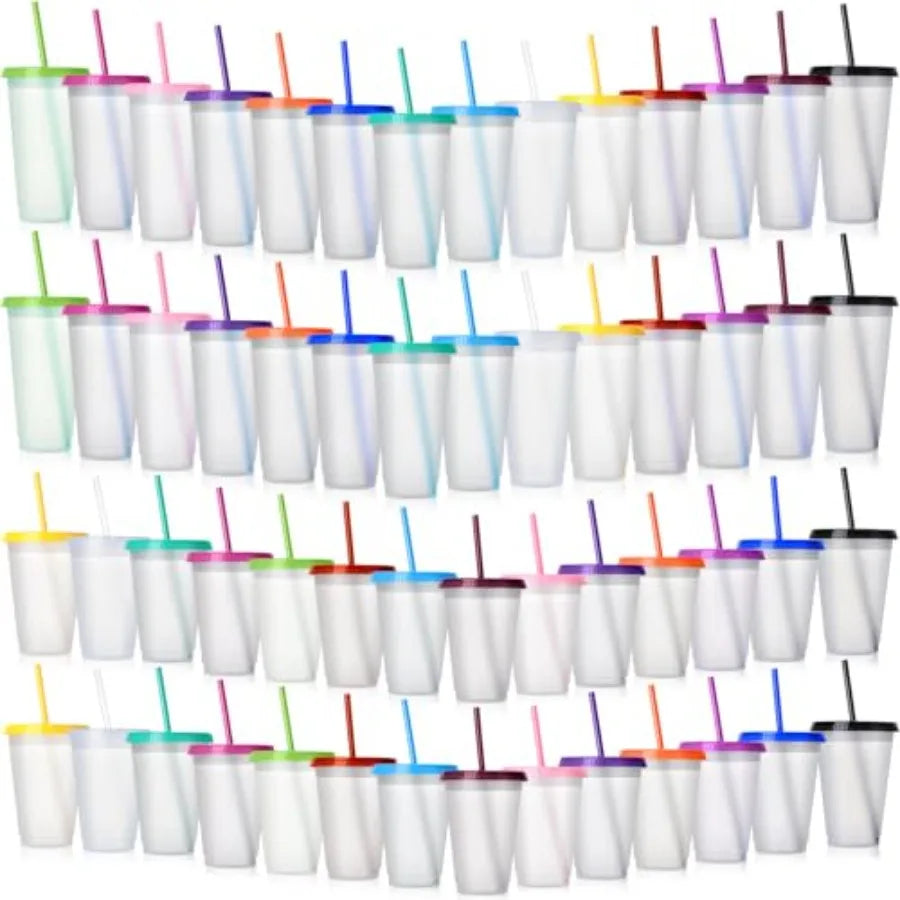 Reusable Plastic Clear Tumbler With Straw And Lid BPA Free