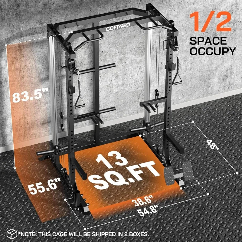 Cofiyard Fitness Power Cage With Dual Pulley And Cable Crossover