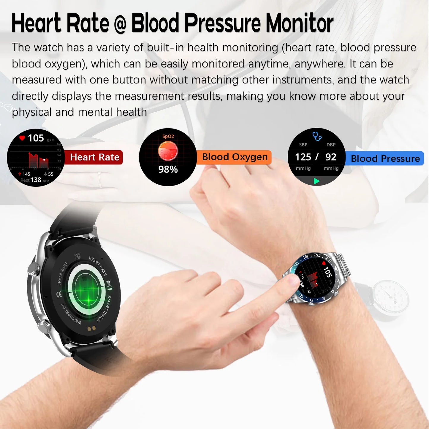 Smart Watch For Men AMOLED Bluetooth Heart Rate Fitness Tracker