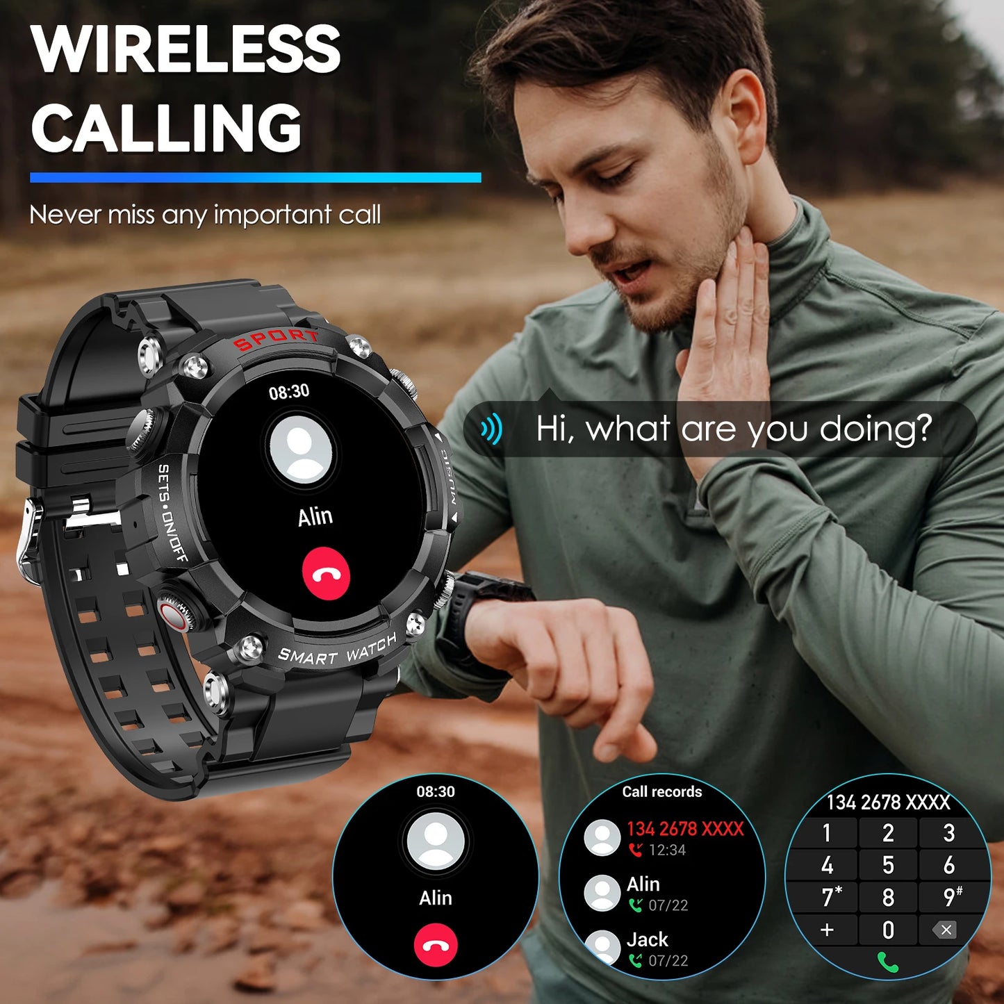 LaNikar Smart Watch AMOLED Display With In-Ear Bluetooth Headset