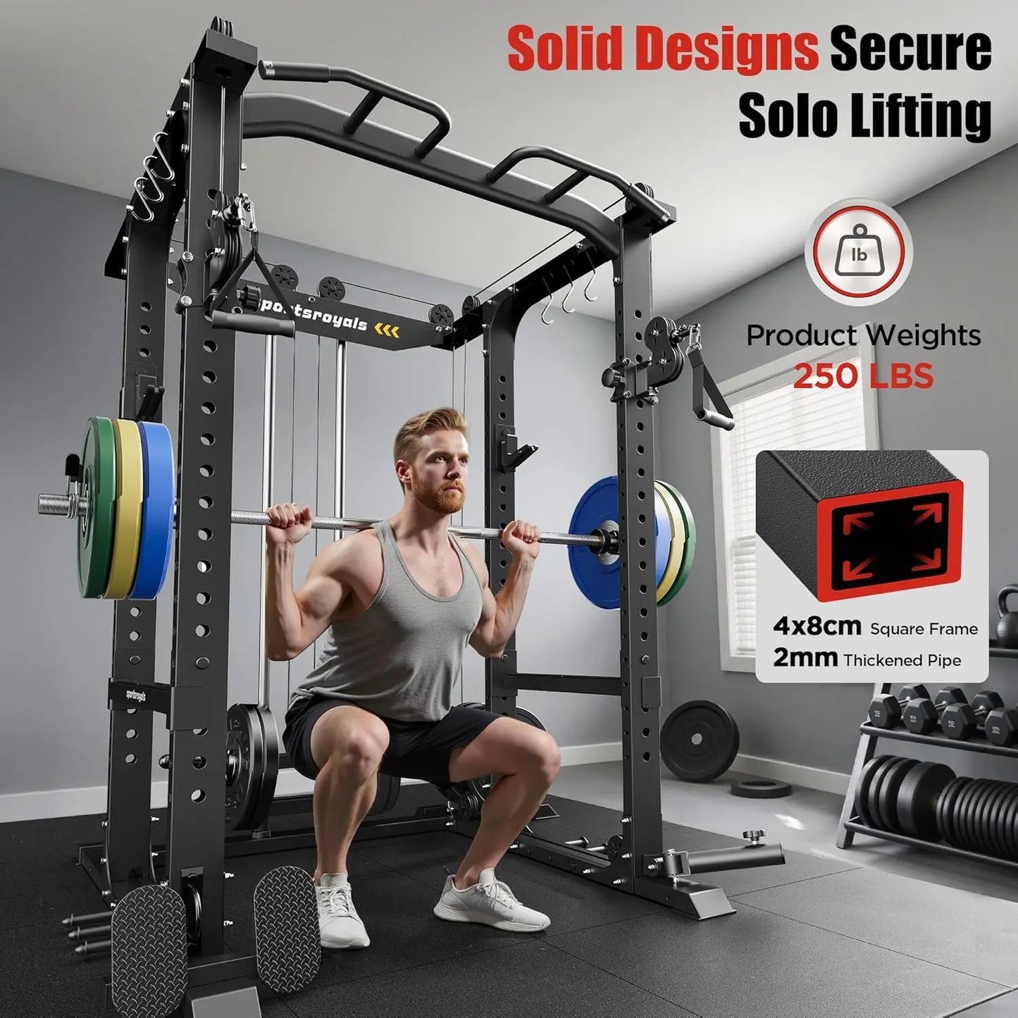 LAT Power Cage And Squat Rack With Pulley System
