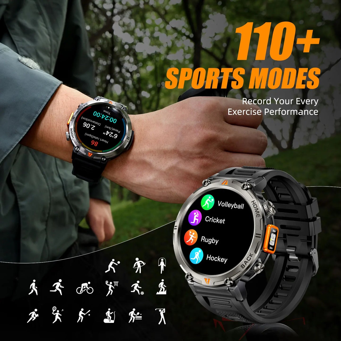 Military GPS Smartwatch for Men With Heart Rate Tracker
