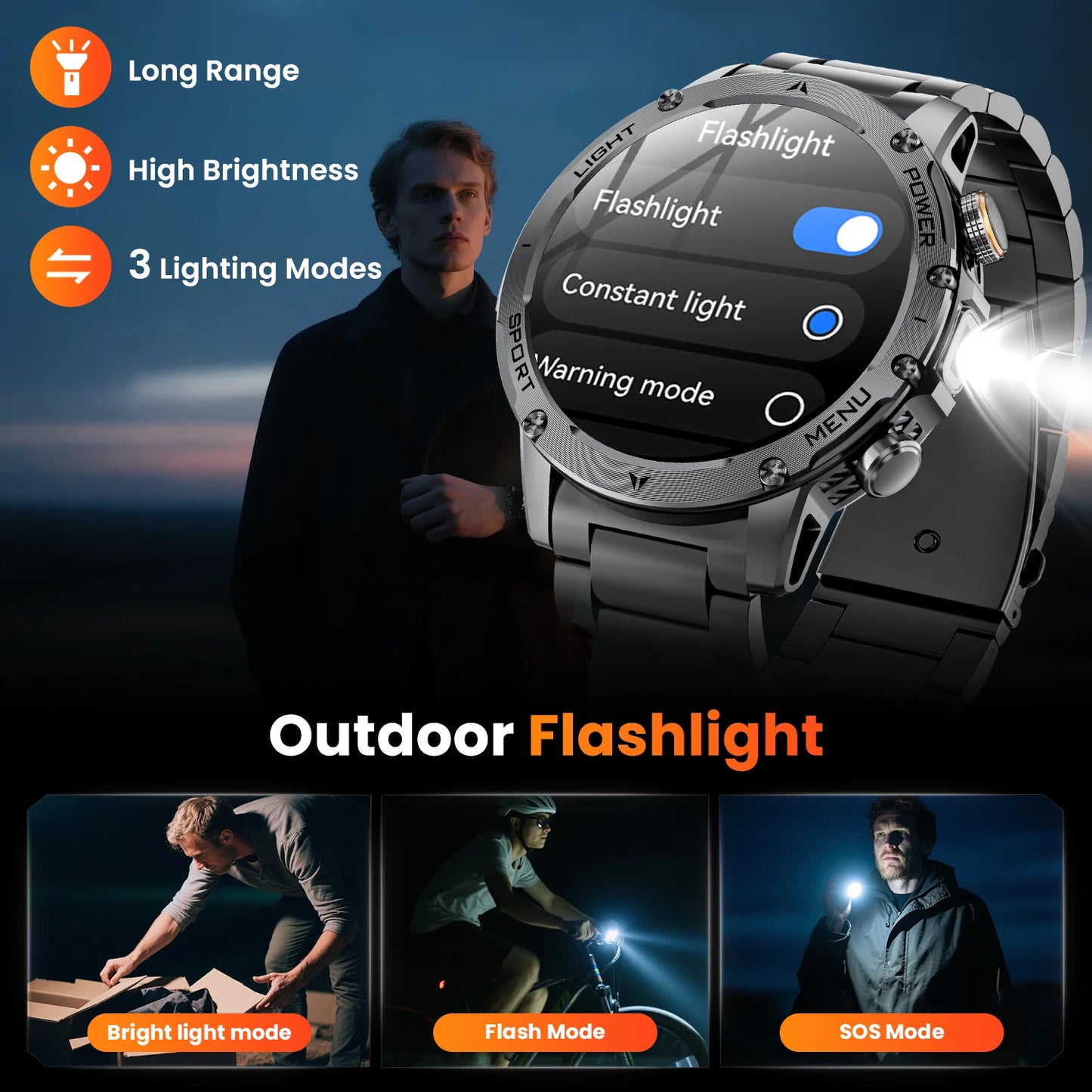 Military Smartwatch With HD Screen And Over 100 Sports Modes